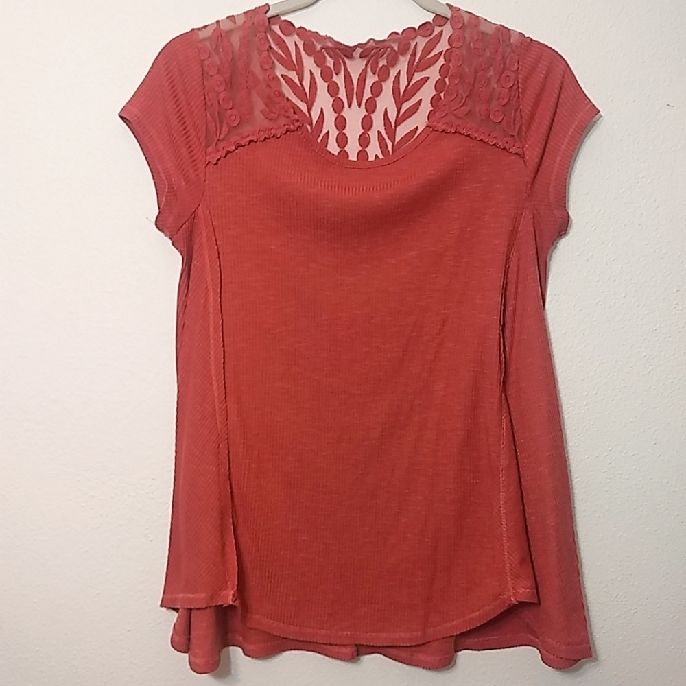 Jolt Pacsun Peach Ribbed Short Sleeve Crochet Top  M